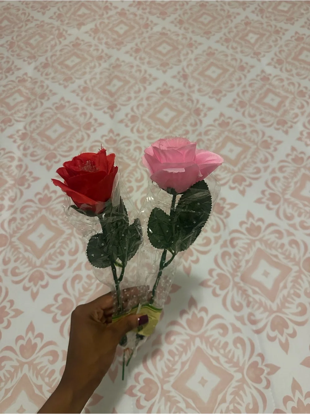 LED Rose Stem Pair - Red and Pink Decorative Flowers